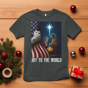 Jesus Christian T Shirt American Flag Joy To The World Christmas TS14 Dark Heather Print Your Wear