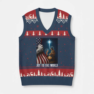 Jesus Christian V-Neck Knit Sweater Vest American Flag Joy To The World Xmas TS14 Navy Red Print Your Wear