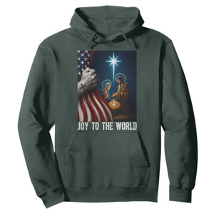 Jesus Christian Hoodie American Flag Joy To The World Christmas TS14 Dark Forest Green Print Your Wear