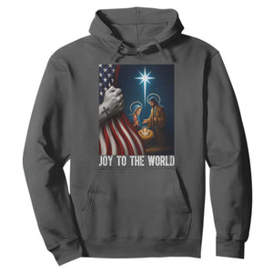 Jesus Christian Hoodie American Flag Joy To The World Christmas TS14 Dark Heather Print Your Wear