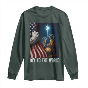 Jesus Christian Long Sleeve Shirt American Flag Joy To The World Christmas TS14 Dark Forest Green Print Your Wear