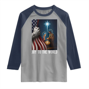 Jesus Christian Raglan Shirt American Flag Joy To The World Christmas TS14 Sport Gray Navy Print Your Wear