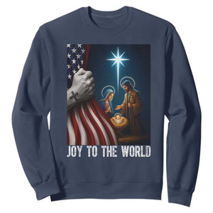 Jesus Christian Sweatshirt American Flag Joy To The World Christmas TS14 Navy Print Your Wear