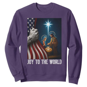 Jesus Christian Sweatshirt American Flag Joy To The World Christmas TS14 Purple Print Your Wear