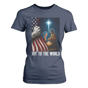 Jesus Christian T Shirt For Women American Flag Joy To The World Christmas TS14 Navy Print Your Wear