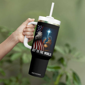 Jesus Christian Tumbler With Handle American Flag Joy To The World Christmas TS14 Print Your Wear