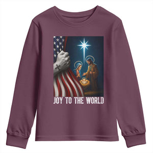 Jesus Christian Youth Sweatshirt American Flag Joy To The World Christmas TS14 Maroon Print Your Wear