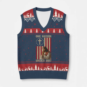 Jesus Christian V-Neck Knit Sweater Vest One Nation Under God TS14 Navy Red Print Your Wear