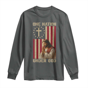Jesus Christian Long Sleeve Shirt One Nation Under God TS14 Dark Heather Print Your Wear