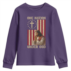 Jesus Christian Youth Sweatshirt One Nation Under God TS14 Purple Print Your Wear