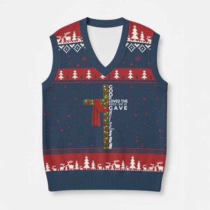 Jesus Christian Xmas V-Neck Knit Sweater Vest God So Loved The World That He Gave His Only Son TS14 Navy Red Print Your Wear