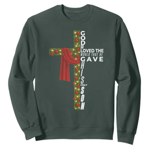 Jesus Christian Christmas Sweatshirt God So Loved The World That He Gave His Only Son TS14 Dark Forest Green Print Your Wear