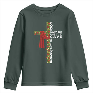 Jesus Christian Christmas Youth Sweatshirt God So Loved The World That He Gave His Only Son TS14 Dark Forest Green Print Your Wear