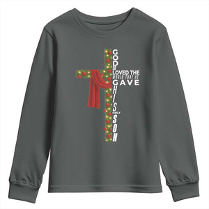 Jesus Christian Christmas Youth Sweatshirt God So Loved The World That He Gave His Only Son TS14 Dark Heather Print Your Wear