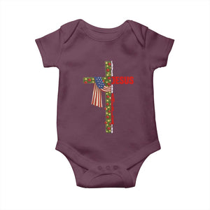 Jesus Patriotic Christmas Baby Onesie Loves Jesus And America Too TS14 Maroon Print Your Wear