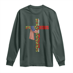 Jesus Patriotic Christmas Long Sleeve Shirt Loves Jesus And America Too TS14 Dark Forest Green Print Your Wear