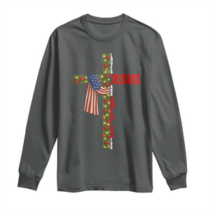 Jesus Patriotic Christmas Long Sleeve Shirt Loves Jesus And America Too TS14 Dark Heather Print Your Wear
