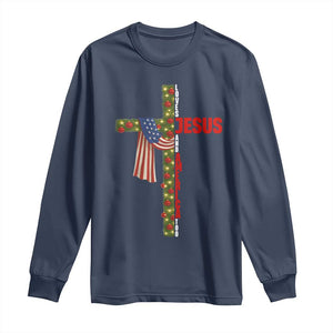 Jesus Patriotic Christmas Long Sleeve Shirt Loves Jesus And America Too TS14 Navy Print Your Wear