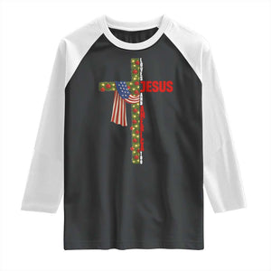 Jesus Patriotic Christmas Raglan Shirt Loves Jesus And America Too TS14 Black White Print Your Wear