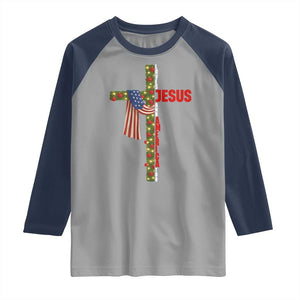 Jesus Patriotic Christmas Raglan Shirt Loves Jesus And America Too TS14 Sport Gray Navy Print Your Wear