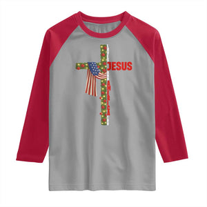 Jesus Patriotic Christmas Raglan Shirt Loves Jesus And America Too TS14 Sport Gray Red Print Your Wear