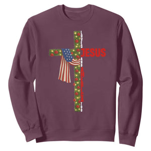 Jesus Patriotic Christmas Sweatshirt Loves Jesus And America Too TS14 Maroon Print Your Wear