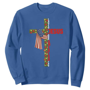 Jesus Patriotic Christmas Sweatshirt Loves Jesus And America Too TS14 Royal Blue Print Your Wear