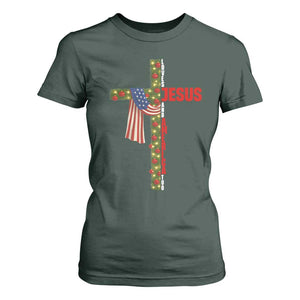 Jesus Patriotic Christmas T Shirt For Women Loves Jesus And America Too TS14 Dark Forest Green Print Your Wear