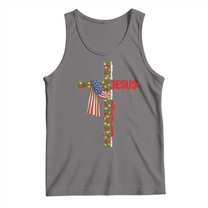 Jesus Patriotic Christmas Tank Top Loves Jesus And America Too TS14 Deep Heather Print Your Wear