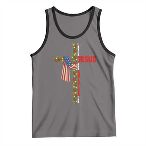 Jesus Patriotic Christmas Tank Top Loves Jesus And America Too TS14 Deep Heather Black Print Your Wear
