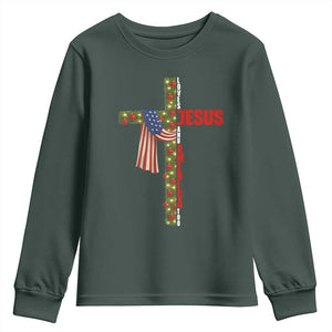 Jesus Patriotic Christmas Youth Sweatshirt Loves Jesus And America Too TS14 Dark Forest Green Print Your Wear