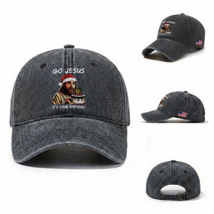 Funny Jesus Christmas Washed Cotton Baseball Cap Go Jesus It Is Your Birthday TS14 Washed Cap Universal Fit Dark Gray Print Your Wear