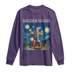 Army Christian Long Sleeve Shirt Soldier Cross Starry Night Faith Patriotic Jesus TS14 Purple Print Your Wear