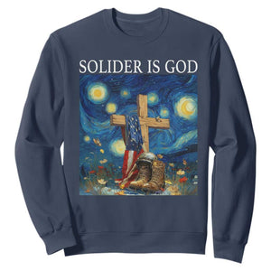 Army Christian Sweatshirt Soldier Cross Starry Night Faith Patriotic Jesus TS14 Navy Print Your Wear