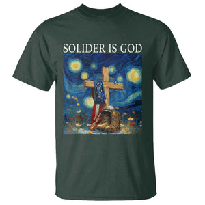 Army Christian T Shirt Soldier Cross Starry Night Faith Patriotic Jesus TS14 Dark Forest Green Print Your Wear