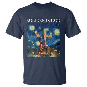 Army Christian T Shirt Soldier Cross Starry Night Faith Patriotic Jesus TS14 Navy Print Your Wear