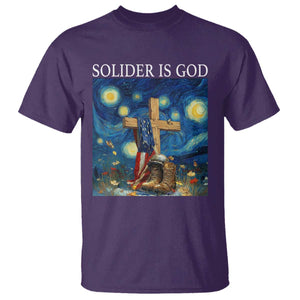Army Christian T Shirt Soldier Cross Starry Night Faith Patriotic Jesus TS14 Purple Print Your Wear