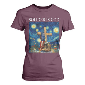 Army Christian T Shirt For Women Soldier Cross Starry Night Faith Patriotic Jesus TS14 Maroon Print Your Wear