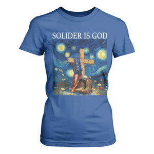 Army Christian T Shirt For Women Soldier Cross Starry Night Faith Patriotic Jesus TS14 Royal Blue Print Your Wear