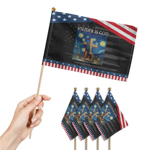 Army Christian Patriotic Handheld Flag Soldier Cross Starry Night Faith Jesus