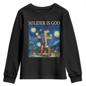 Army Christian Youth Sweatshirt Soldier Cross Starry Night Faith Patriotic Jesus TS14 Black Print Your Wear