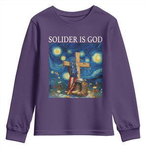 Army Christian Youth Sweatshirt Soldier Cross Starry Night Faith Patriotic Jesus TS14 Purple Print Your Wear