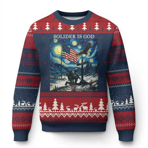 Solider Army Christian Ugly Christmas Sweater Cross Starry Night Faith Patriotic Jesus TS14 Navy Red Print Your Wear