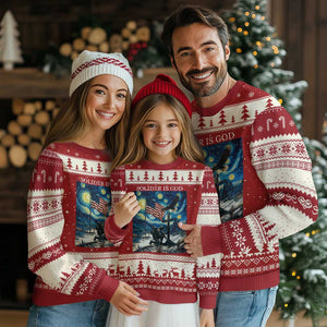 Solider Army Christian Ugly Christmas Sweater Cross Starry Night Faith Patriotic Jesus TS14 Red Beige Print Your Wear