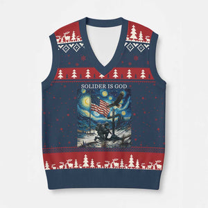 Solider Army Christian V-Neck Knit Sweater Vest Cross Starry Night Faith Patriotic Jesus TS14 Navy Red Print Your Wear