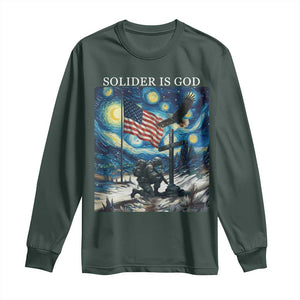 Solider Army Christian Long Sleeve Shirt Cross Starry Night Faith Patriotic Jesus TS14 Dark Forest Green Print Your Wear
