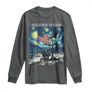 Solider Army Christian Long Sleeve Shirt Cross Starry Night Faith Patriotic Jesus TS14 Dark Heather Print Your Wear