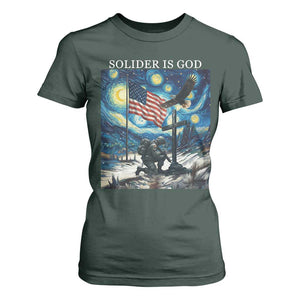 Solider Army Christian T Shirt For Women Cross Starry Night Faith Patriotic Jesus TS14 Dark Forest Green Print Your Wear