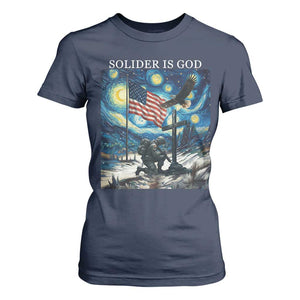 Solider Army Christian T Shirt For Women Cross Starry Night Faith Patriotic Jesus TS14 Navy Print Your Wear
