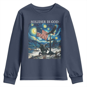 Solider Army Christian Youth Sweatshirt Cross Starry Night Faith Patriotic Jesus TS14 Navy Print Your Wear